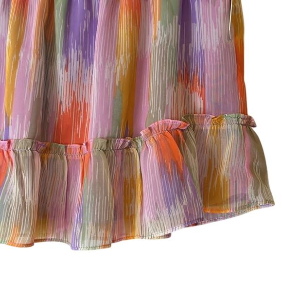 AQUA Ladies Bright Abstract Brushstroke Print Smocked Ruffle Skirt, NWT! - Picture 4 of 4